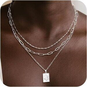 Gold/Silver Necklaces Stack For Women,14K Gold/Sterling Silver Plated Simple Lay
